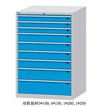 位邦 工具柜，尺寸(mm):1023×600×1450，灰色，抽屉蓝色，双轨抽屉，9个抽屉 75.1656.12