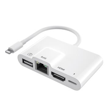 创乘 苹果四合一扩展坞（Lightning转HDMI+USB+有线网+快充） 白色 CT007W