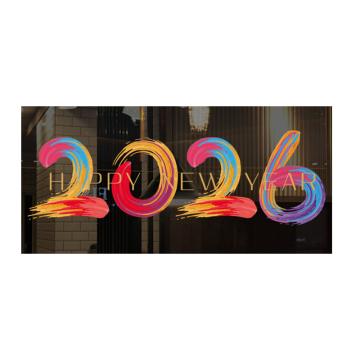 功成狮 2026新年快乐装饰静电贴宽175cm*高60cm GFUD2657