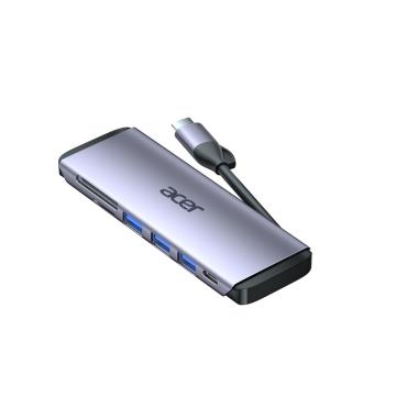 Acer/宏碁 7口扩展坞太空灰铝壳 伸缩款 USB3.0X2 HDMIX1 SD/TFX1 RJ45千兆X1 PD充电X1 0.2米 C805-7B