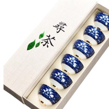 功成狮 陶瓷杯套装陶瓷杯套装金足青花杯 6个 单个尺寸宽6cm 高4.1cm 容量50ml GFUD0387