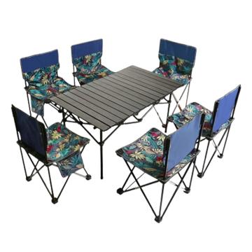 三极户外 户外桌椅七件套长方桌+中号椅子*6+手提袋，中号椅子尺寸：36*36*60cm TP8812 七件套树叶蓝
