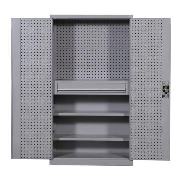 京图尚冠 多功能重型工具柜带工具挂板一抽内二层板1000×500×1800mm灰白纯色 JG254