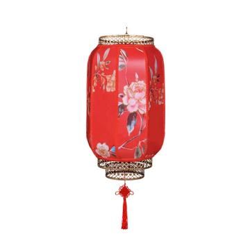 安赛瑞 灯笼仿羊皮装饰灯笼元旦新年酒店装饰户外冬瓜大红灯笼 高度60cm 牡丹款 椭圆形 701027