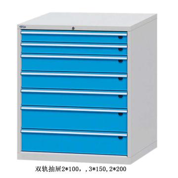 位邦 工具柜，尺寸(mm):1023×600×1150，灰色，抽屉蓝色，双轨抽屉，7个抽屉 75.1655.12