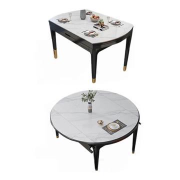 HiBoss 餐厅家具实木折叠伸缩两用岩板餐桌家用吃饭桌子 1.5米1500*1500*760mm GJSP-179