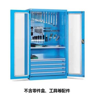 Vbang 储物柜，1023×550×1800mm，蓝色，对开玻璃门柜，2层层板，背部带挂板，4抽屉 77.6722.02