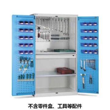 位邦 储物柜1023×550×1800mm，蓝门灰柜，对开钢门柜，2层层板，背部、门上带挂板，1抽屉 77.6511.12