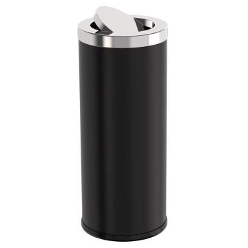 科力邦 圆形不锈钢垃圾桶，翻盖港式桶立式果皮箱 KB1025翻盖黑色 25*61cm