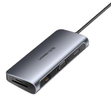 绿联 Type-C多功能转换器输出端：3*USB 3.0 A；1*HDMI；1*VGA；1*RJ45 灰色 CM179（40873）