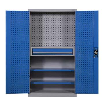 京图尚冠 多功能重型工具柜带工具挂板一抽内二层板1000×500×1800mm灰蓝套色 JG248