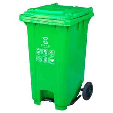 功成狮 两轮移动户外脚踏分类垃圾桶绿色240L(厨余垃圾)可挂车 GJRA0106