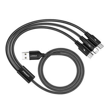 PISEN/品胜 三合一数据线三合一铝合金编织数据充电线1.5米 黑 LS-AP06-1500