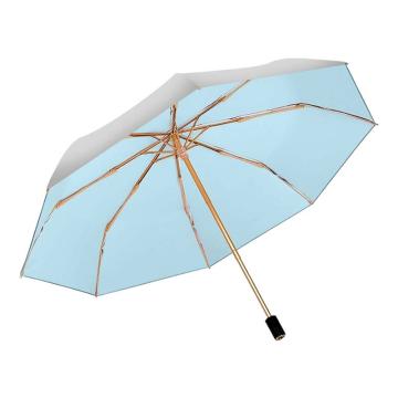 三极户外 8骨晴雨两用双层黑胶三折伞 TP7032 天蓝色