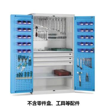 位邦 储物柜1023×550×1800mm，蓝门灰柜，对开钢门柜，2层层板，背部、门上带挂板，3抽屉 77.6531.12