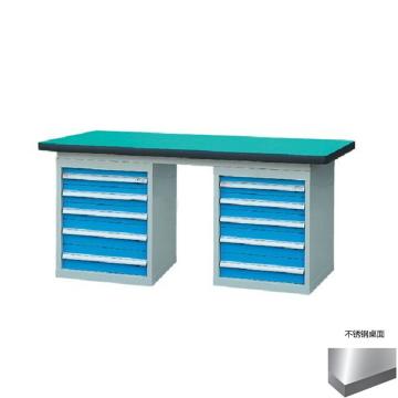REDER 50mm不锈钢桌面双侧5抽柜重型工作桌1500W×750D×800H，载重:1000kg，不含安装 RD1504BB