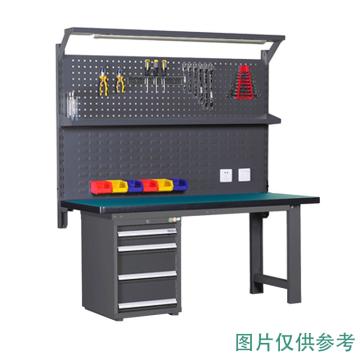 锴源 重型工作台，复合桌面，工业灰，四抽柜，双挂板不含安装 尺寸（mm）:2100×750×1720