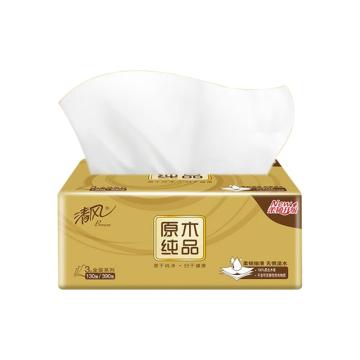 清风 原木金装3层130抽塑包抽取式面巾纸4包/提 132×190mm BR43AOJ4/BR43AOJ5