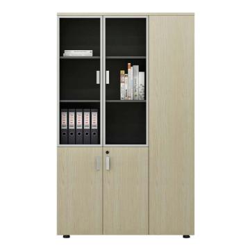 虎啸 浅色板式三门文件柜铝合金门框资料柜 1200*400*2000mm 木色+铁灰 HXJJG138