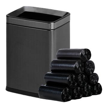 Raxwell 办公室家用垃圾桶垃圾袋套装不锈钢方形垃圾桶灰色12L×1个+45×50垃圾袋黑色×10卷 RJRA2485