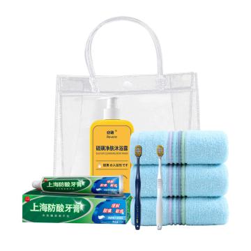 必敬 洁护套装A款含牙膏*1牙刷*1毛巾*1沐浴露*1，一件代发 洁护A