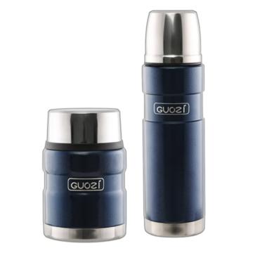 果兹 保温壶蓝石保温汤壶套装500ml+420ml 304不锈钢内胆 GZ-B12