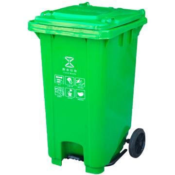 功成狮 两轮移动户外脚踏分类垃圾桶绿色120L(厨余垃圾)可挂车 GJRA0094