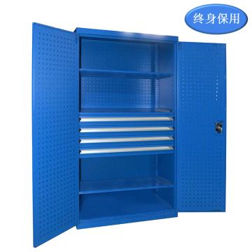 Raxwell 蓝色双开门带挂板置物柜(三层板四抽)尺寸(长×宽×高mm):1000×600×1800 RHST0005