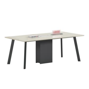 虎啸 浅色长条会议桌办公室开会桌子 2000*950*750mm 木色+铁灰 HXJJ-115