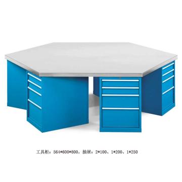 位邦 六角工作桌，四抽工具柜×6组，承重1t，尺寸2400×1200×850mm，不锈钢台面不含安装 79.7601.02