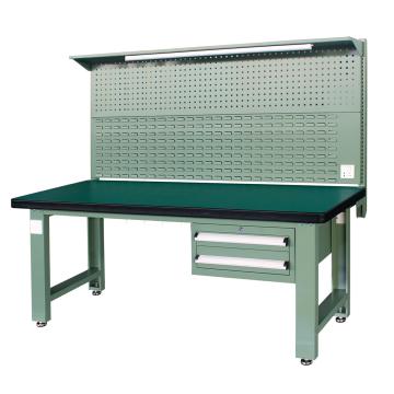 信高 重型工作台，2.1m (带2抽屉及后挂板) 绿色（RAL6011） XFH-2120G