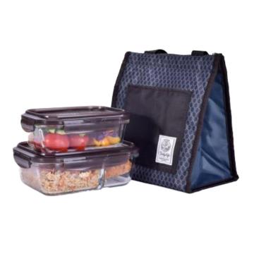 乐扣乐扣 LOCK&LOCK 耐热玻璃保鲜盒便当包套装2件装610ml+930ml LLG991CS102