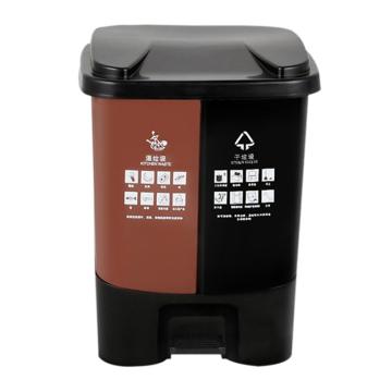敏胤 塑料脚踏式双桶分类垃圾桶4个/组 L2040 黑色+咖啡色