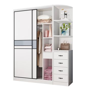 HiBoss 经济型家用衣柜推门柜子卧室衣橱1米主柜+边柜1500*500*2000mm GJSP-202