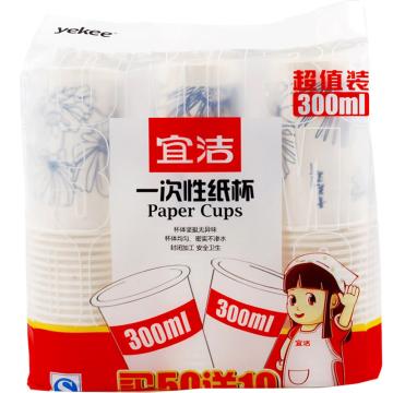 宜洁 一次性纸杯（加大款）300ml 50+10只/袋 Y-9874 50+10