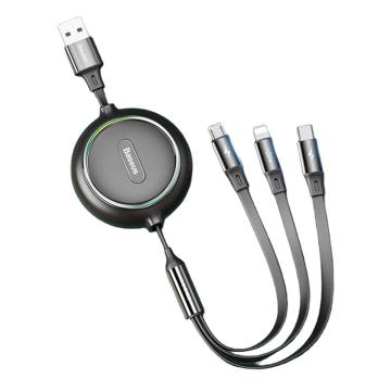 倍思 数据线金环一拖三伸缩数据线USB For M+L+T 3.5A 1.2m 黑色 CAMLT-JH01