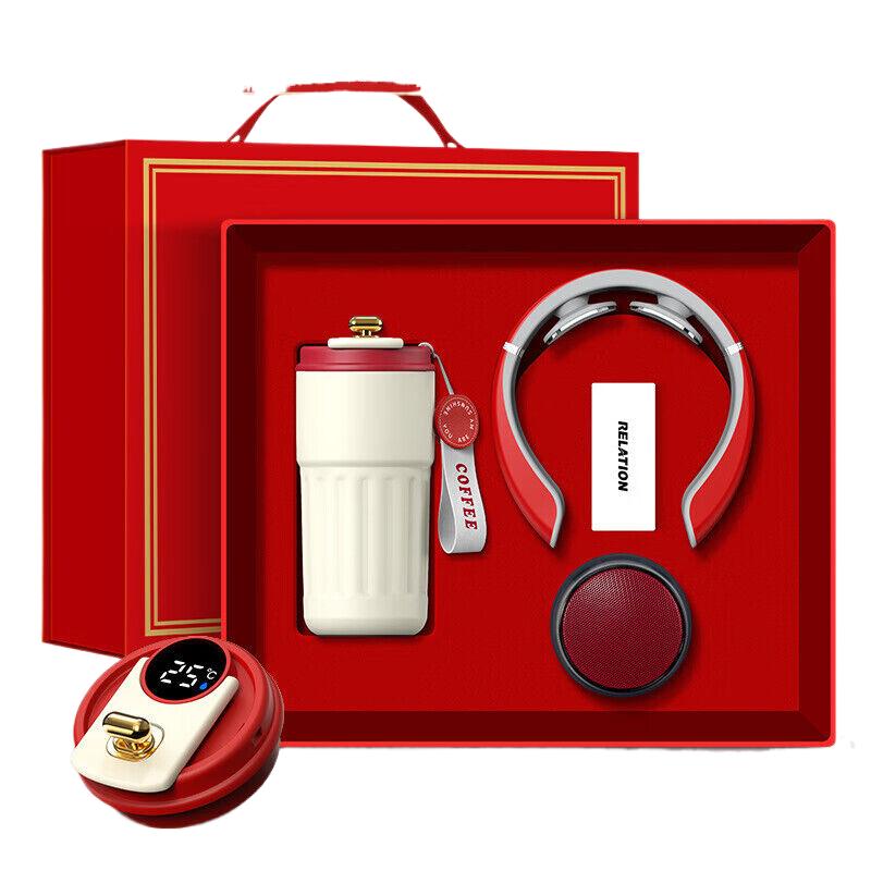 俱威 公司商务礼品盒套装活动纪念品 咖啡杯+颈椎仪+音响-红色