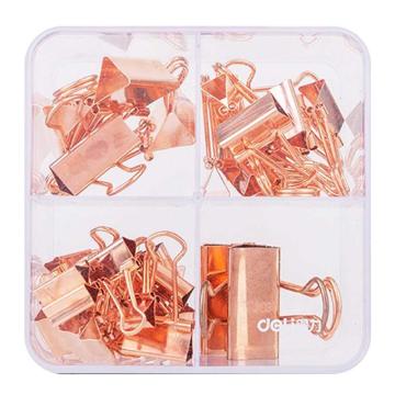 deli/得力 玫瑰金长尾夹套装(32mm*2只+25mm*5只+19mm*12只+15mm*25只)44只/盒 78205
