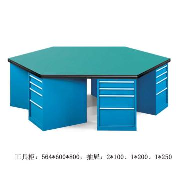 位邦 六角工作桌，四抽工具柜×6组，承重1t，尺寸2400×1200×850mm，复合台面不含安装 79.5601.02