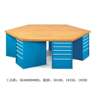 位邦 六角工作桌，五抽工具柜×6组，承重1t，尺寸2400×1200×850mm，榉木台面不含安装 79.6602.02