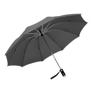 三极户外 10骨全自动反向伞 TP7399 碰击布+反光条+LED灯烟灰色