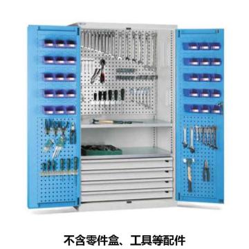 位邦 储物柜1023×550×1800mm，蓝门灰柜，对开钢门柜，2层层板，背部、门上带挂板，4抽屉 77.6721.12