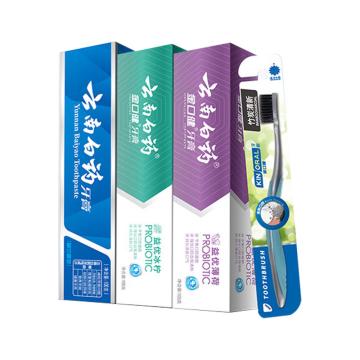 云南白药 牙膏牙刷套装（留兰香100g+益优冰柠105g+益优薄荷105g）+金口健牙刷 清新搭档3支装