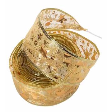 功成狮 圣诞丝带1米，纽扣电池盒，3.8cm-金色丝带（暖白） GFUD2456