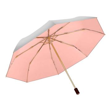 三极户外 8骨晴雨两用双层黑胶三折伞 TP7032 西柚粉