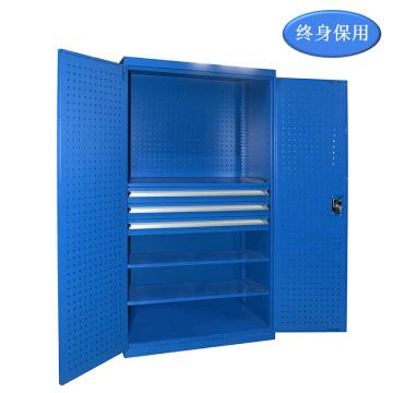 Raxwell 蓝色双开门带挂板置物柜(三层板三抽)尺寸(长×宽×高mm):1000×600×1800 RHST0003