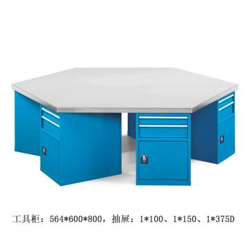 位邦 六角工作桌，二抽一门工具柜×6组，承重1t，尺寸2400×1200×850mm，不锈钢台面不含安装 79.7603.02