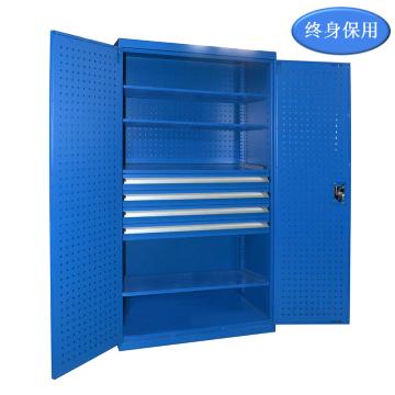 Raxwell 蓝色双开门带挂板置物柜(四层板四抽)尺寸(长×宽×高mm):1000×600×1800 RHST0011