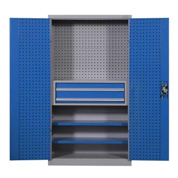 京图尚冠 多功能重型工具柜带工具挂板二抽内二层板1000×500×1800mm灰蓝套色 JG249