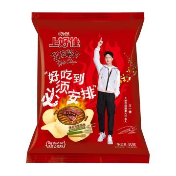 上好佳 休闲零食 田园薯片，80g*12袋 美式烤排味